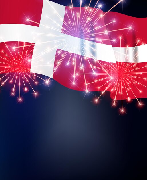 Flag of Denmark with fireworks