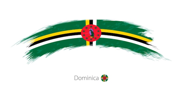 Flag of Dominica in rounded grunge brush stroke. Vector illustration.