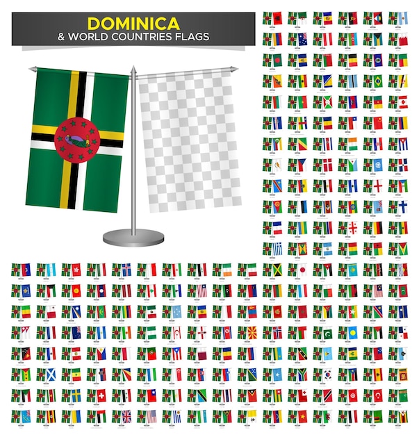 flag of dominica vs world countries set dominica flag mockup vector illustration