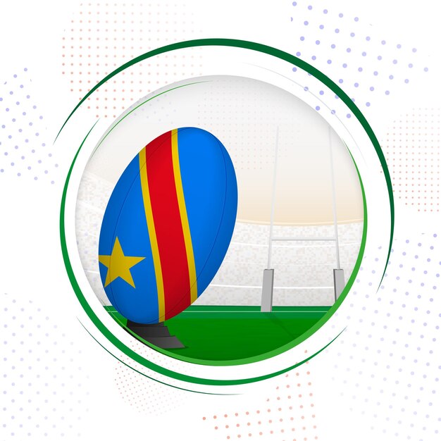 Флаг ДР Конго на мяче для регби Круглый значок регби с флагом ДР Конго