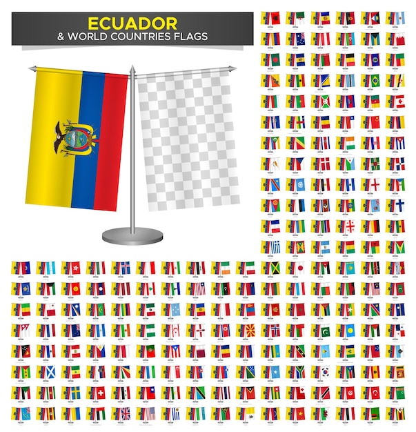 flag of ecuador vs world countries set ecuador flag mockup vector illustration
