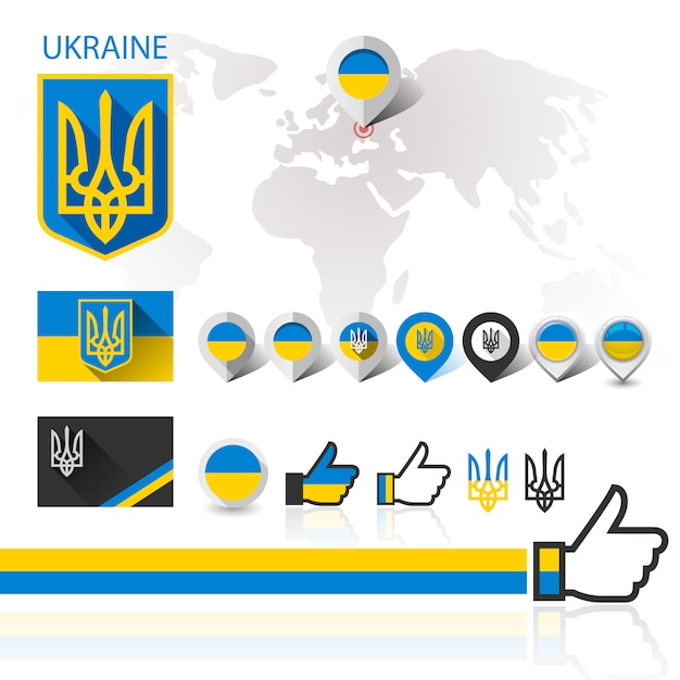 Vector flag, emblem ukraine and world map