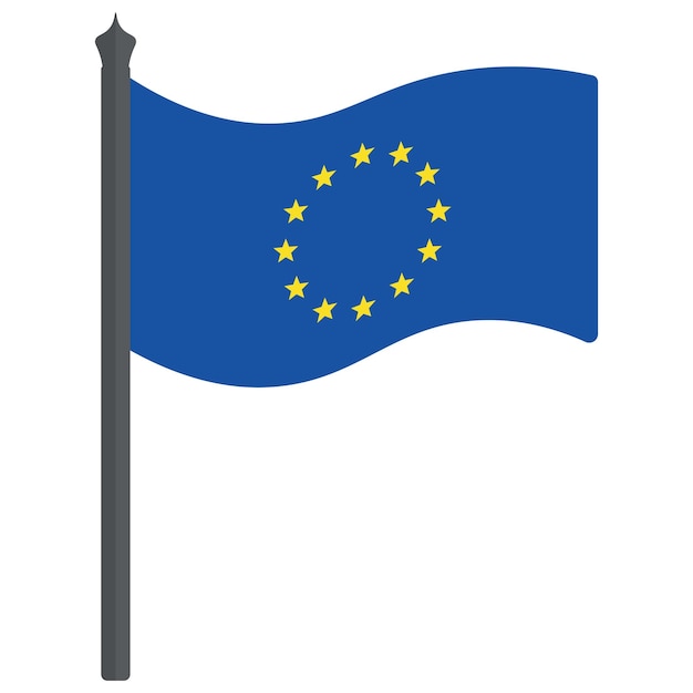 Flag of the european union. the fabric canvas is decorated with twelve stars in a circle. flat style