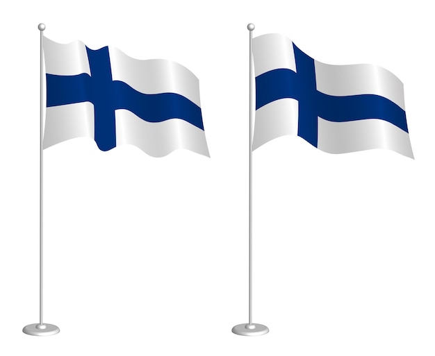 Flag of Finland on flagpole waving in the wind Holiday design element Checkpoint for map symbols Isolated vector on white background