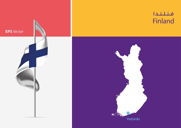 Bandiera della finlandia su sfondo bianco con mappa