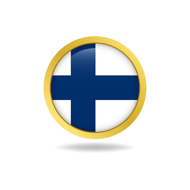 Flag of Finland with Golden Frame Round Badge Vector