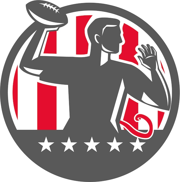 Flag Football QB Player Passing Ball Circle Retro