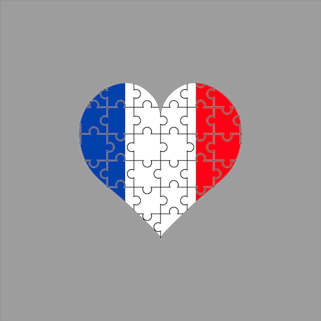 Bandiera della francia sotto forma di puzzle del cuore su sfondo grigio