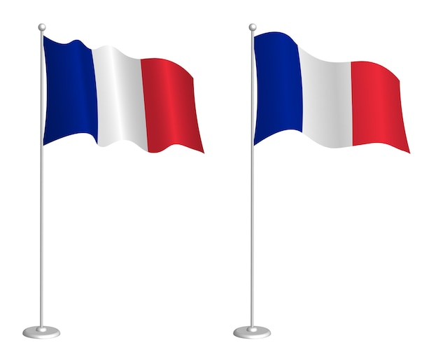 Flag of French Republic on flagpole waving in the wind Holiday design element Checkpoint for map symbols Isolated vector on white background