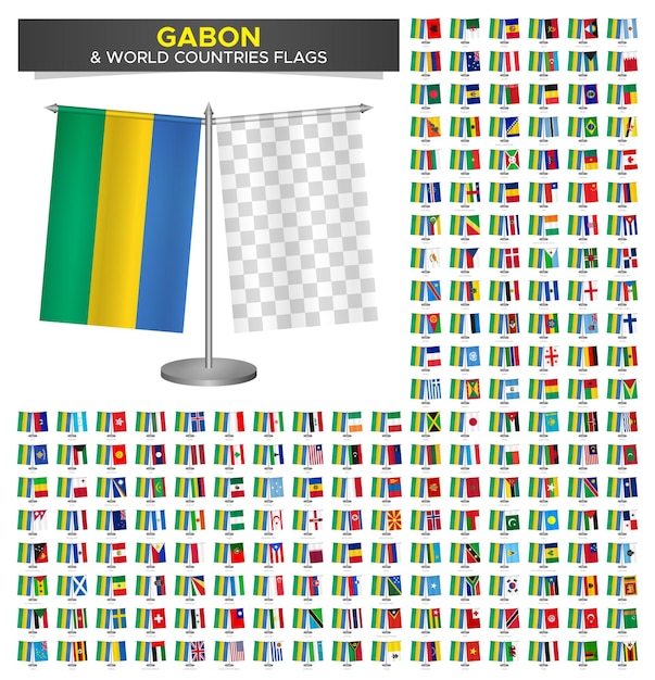 flag of gabon vs world countries set gabon flag mockup vector illustration