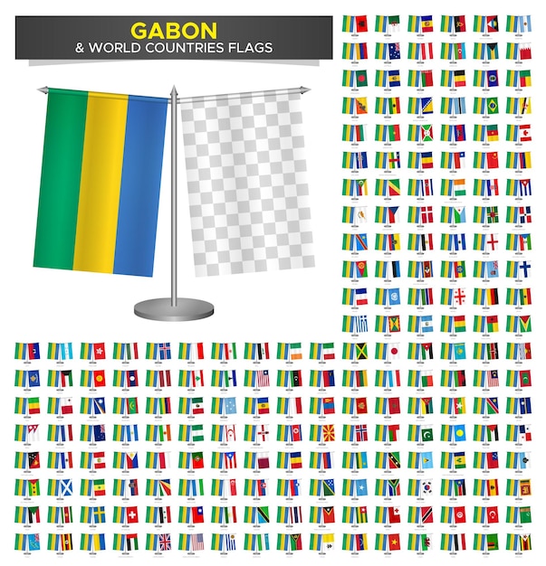 Vector flag of gabon vs world countries set gabon flag mockup vector illustration