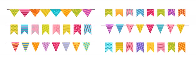 Vector flag garland bunting birthday party flat set.