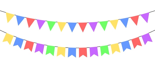 Flag garlands Festive bunting Triangle banners Birthday decoration Background decor for celebration Colorful flat color Vector isolated sign