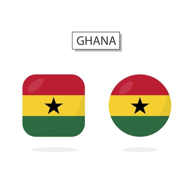 Vector flag of ghana 2 shapes icon 3d cartoon style