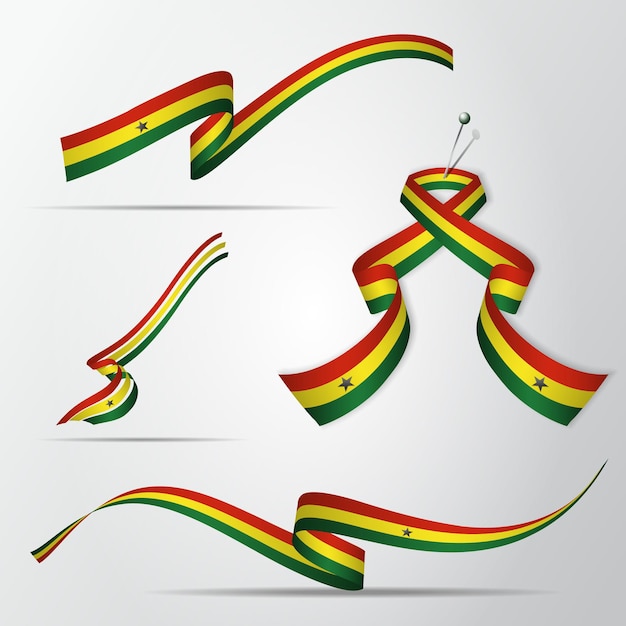 Flag of Ghana. 6th of March. Set of realistic wavy ribbons in colors of ghanaian flag. Independence day. National symbol. Vector illustration. EPS10.