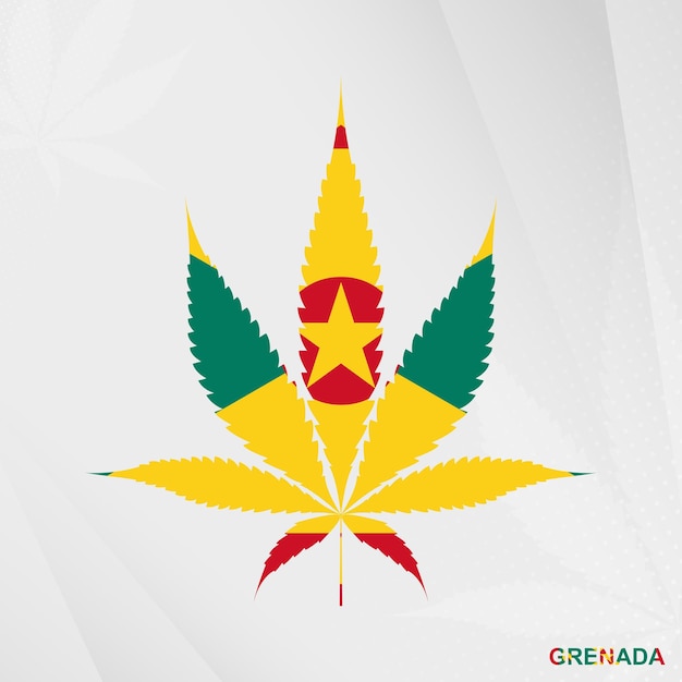 Flag of Grenada in Marijuana leaf shape The concept of legalization Cannabis in Grenada