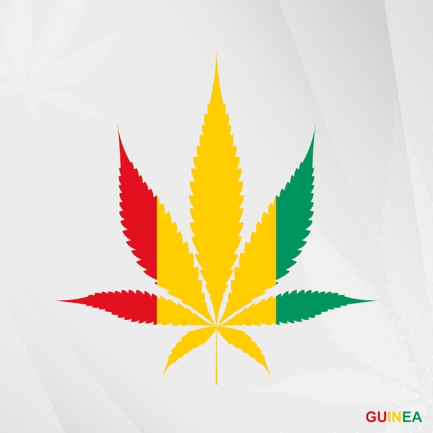 Flag of Guinea in Marijuana leaf shape. The concept of legalization Cannabis in Guinea.