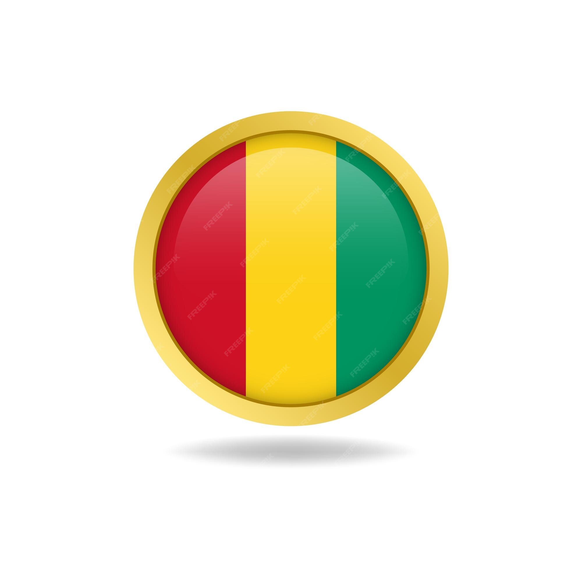 Premium Vector | Flag of guinea with golden frame circle round glossy