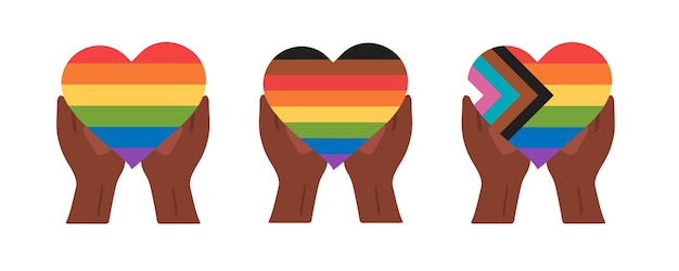 Flag heart in hands, LGBT Pride Month, LGBTQ , black human