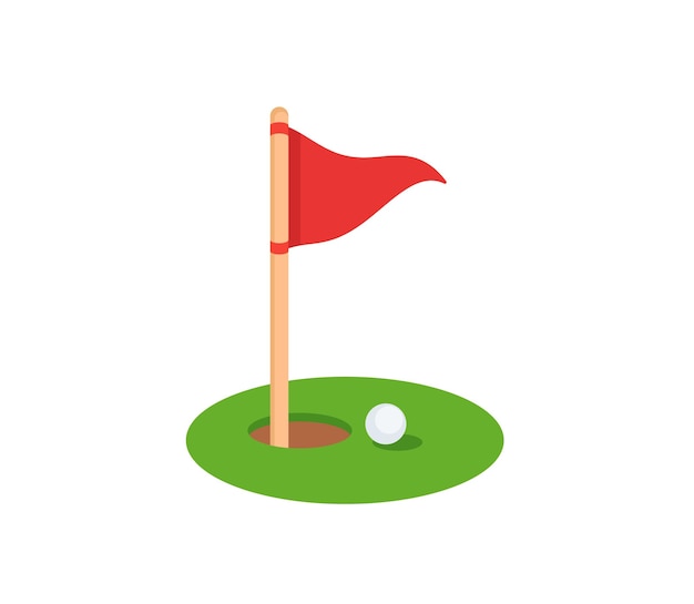 Vettore icona isolata del vettore di bandiera nel foro. illustrazione emoji bandiera golf. buca da golf con vettore di bandiera isolato