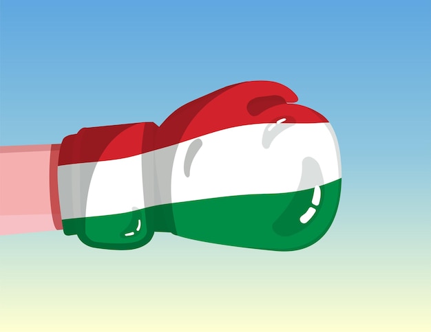 Flag of Hungary on boxing glove Confrontation between countries with competitive power