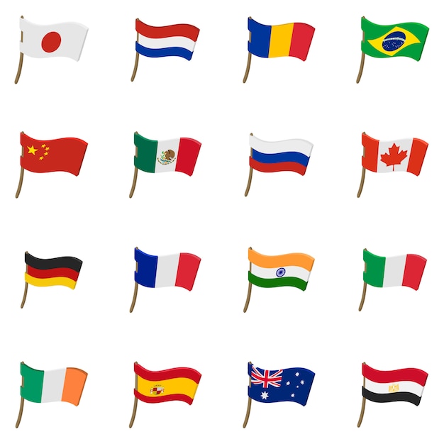 Flag icons set in cartoon style isolated