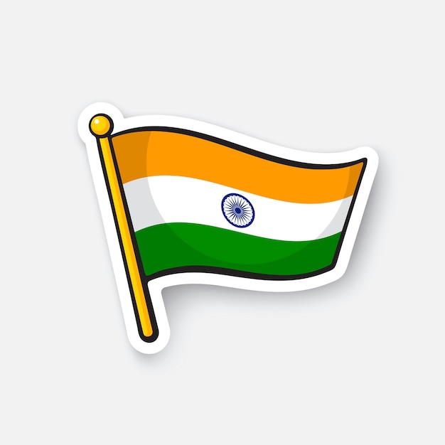 Flag of India on flagstaff Location symbol for travelers Cartoon sticker Vector illustration
