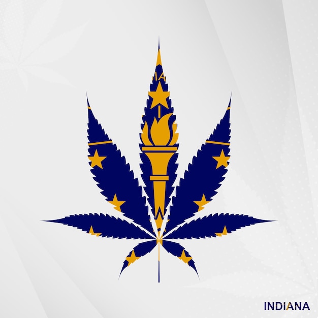 Bandiera dell'indiana a forma di foglia di marijuana. il concetto di legalizzazione della cannabis in indiana.