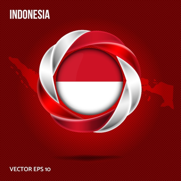 Vector flag indonesia pin 3d design