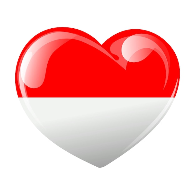 Flag of Indonesia in the shape of a heart Heart with flag of Indonesia 3D illustration vector