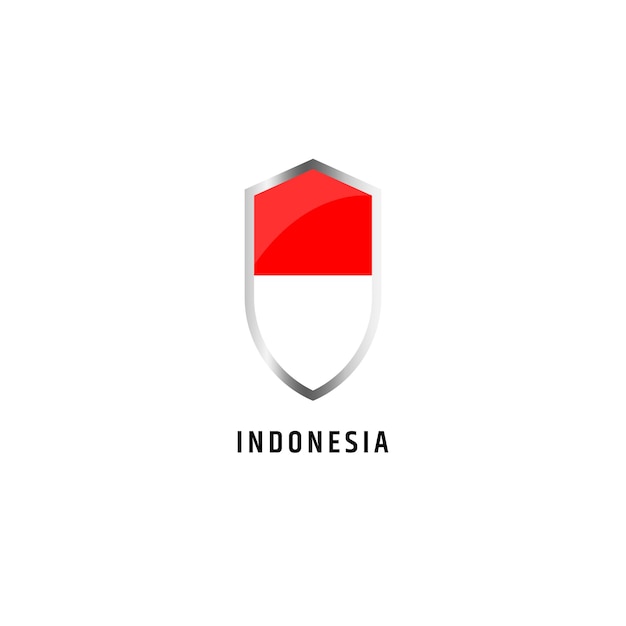 Flag of Indonesia with shield shape icon flat vector illustration