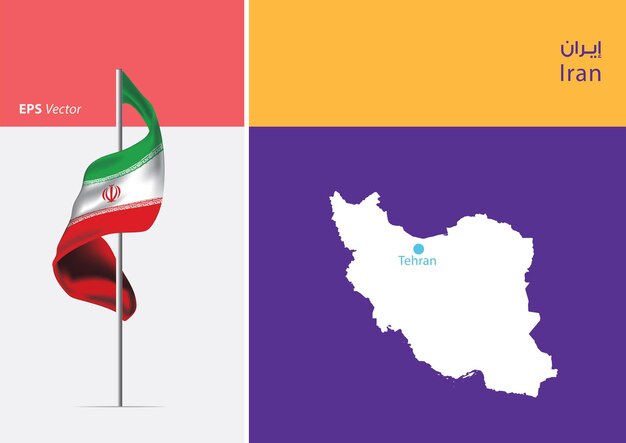 Vector flag of iran on white background with map