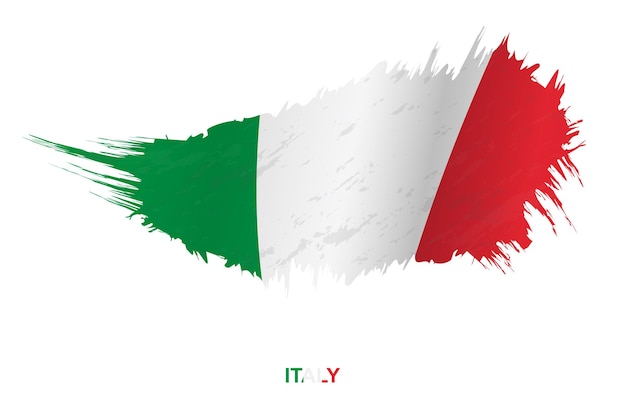 Flag of Italy in grunge style with waving effect, vector grunge brush stroke flag.