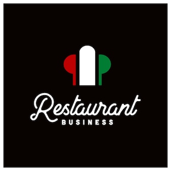 Bandiera dell'italia con cappello da chef per il design del logo del ristorante pizzeria pizzeria italiana vettore