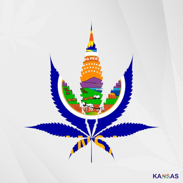 Bandiera del kansas a forma di foglia di marijuana. il concetto di legalizzazione della cannabis in kansas.