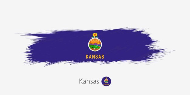 Flag of Kansas US State grunge abstract brush stroke on gray background