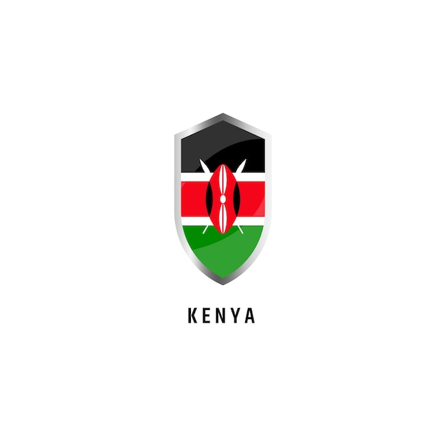 Flag of Kenya with shield shape icon flat vector illustration