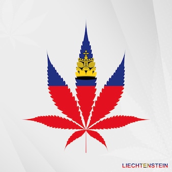Bandiera del liechtenstein a forma di foglia di marijuana. il concetto di legalizzazione della cannabis in liechtenstein.