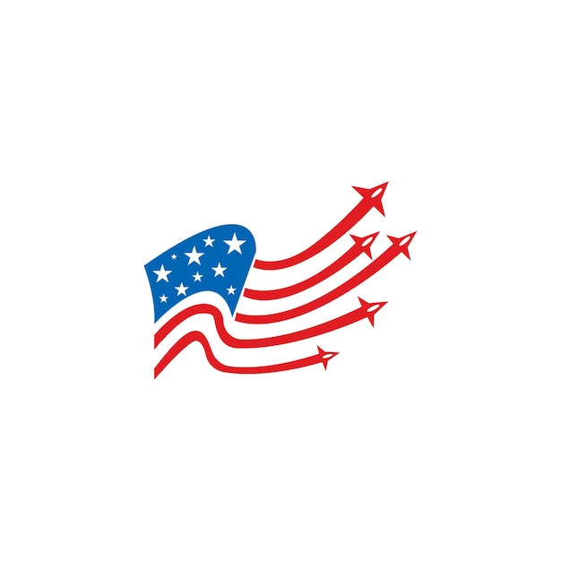 飛行機のブレンドのシンプルなアイコン空軍のロゴと旗のロゴ