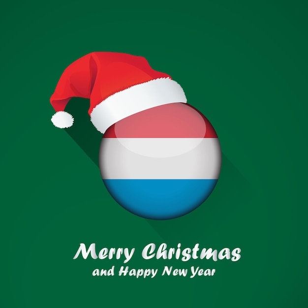 Флаг люксембурга. Веселого Рождества и счастливого нового года дизайн фона с глянцевым круглым флагом Люксембурга. векторные иллюстрации.