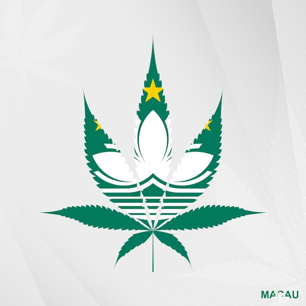 Flag of Macau in Marijuana leaf shape The concept of legalization Cannabis in Macau