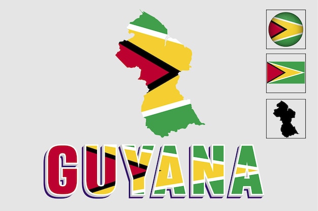 Vector flag and map of guyana