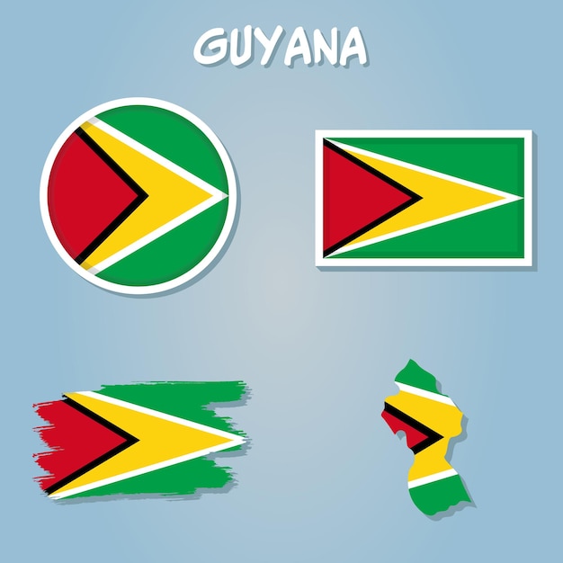 ガイアナの旗地図ベクトル ガイアナ マップのシルエットと分離の簡略化されたイラスト アイコン