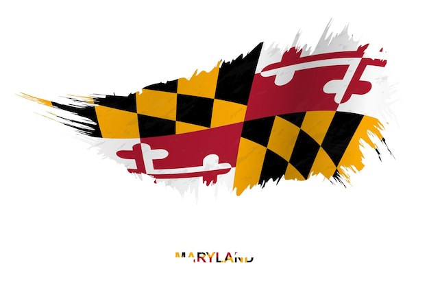 Flag of Maryland state in grunge style with waving effect, vector grunge brush stroke flag.