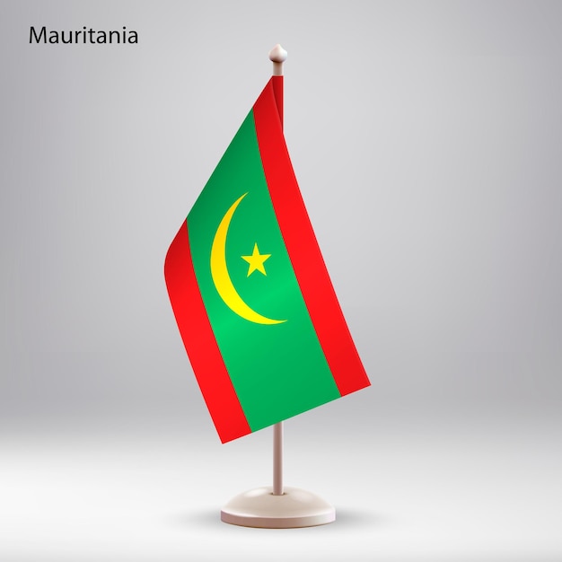 Vettore bandiera della mauritania appesa su un supporto per bandiere