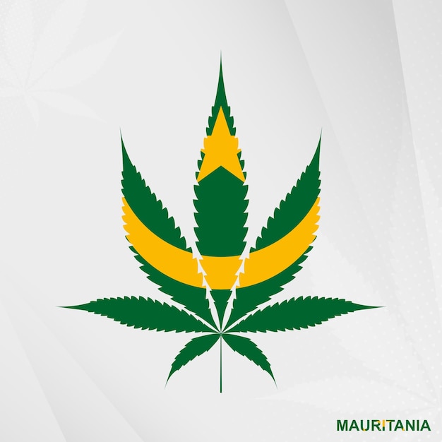 Flag of Mauritania in Marijuana leaf shape. The concept of legalization Cannabis in Mauritania.