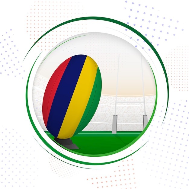 Flag of Mauritius on rugby ball Round rugby icon with flag of Mauritius