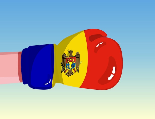 Flag of moldova on boxing glove confrontation between countries with competitive power