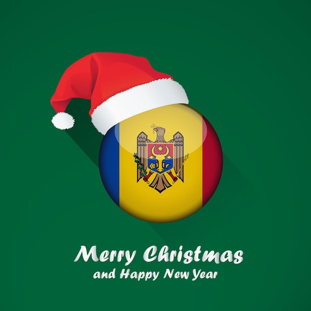 Flag of moldova. Merry Christmas and happy new year background design with glossy round Flag of moldova. vector illustration.