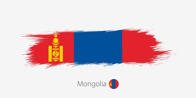 Flag of Mongolia grunge abstract brush stroke on gray background